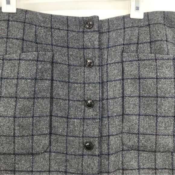 Madewell Gray Wool Navy Blue Windowpane Grid Patch Pocket Button Mini Skirt - Picture 5 of 16